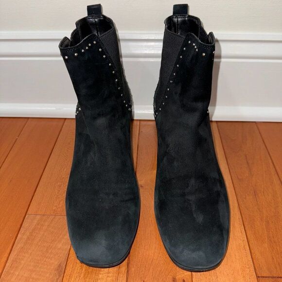 Marc Fisher Black Suede Tango Silver Studded Chelsea Ankle Boots - Picture 2 of 11